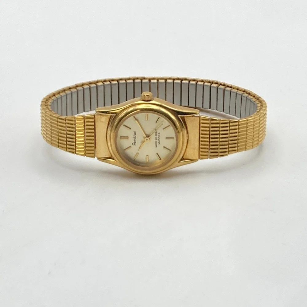 Vintage Armitron Womens Watch 20mm Gold Tone Stretch Band New Battery SMALL 5.75